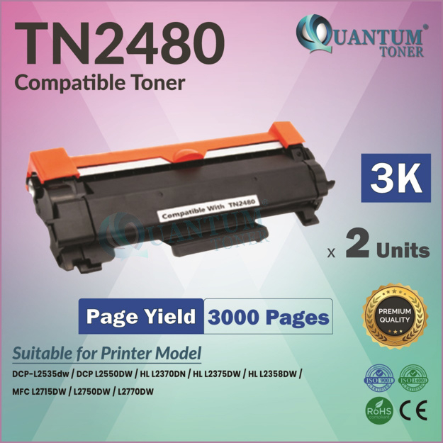 2x Compatible Toner TN-2480 TN-2460 TN2480 TN2460 Brother DCP L2550DW ...