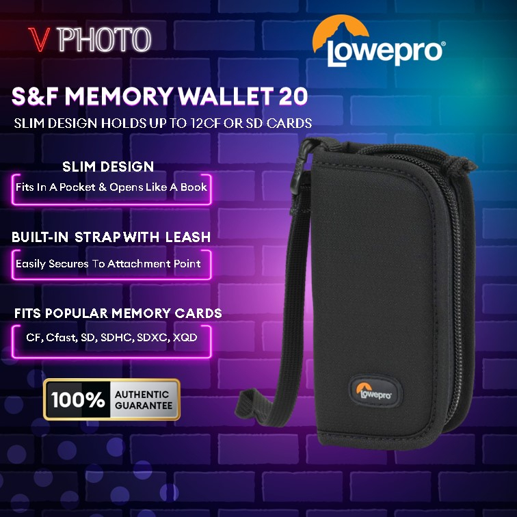 LOWEPRO S&F MEMORY CARD WALLET 20 HOLDS UP TO 12 CF or SD CARDS (BLACK