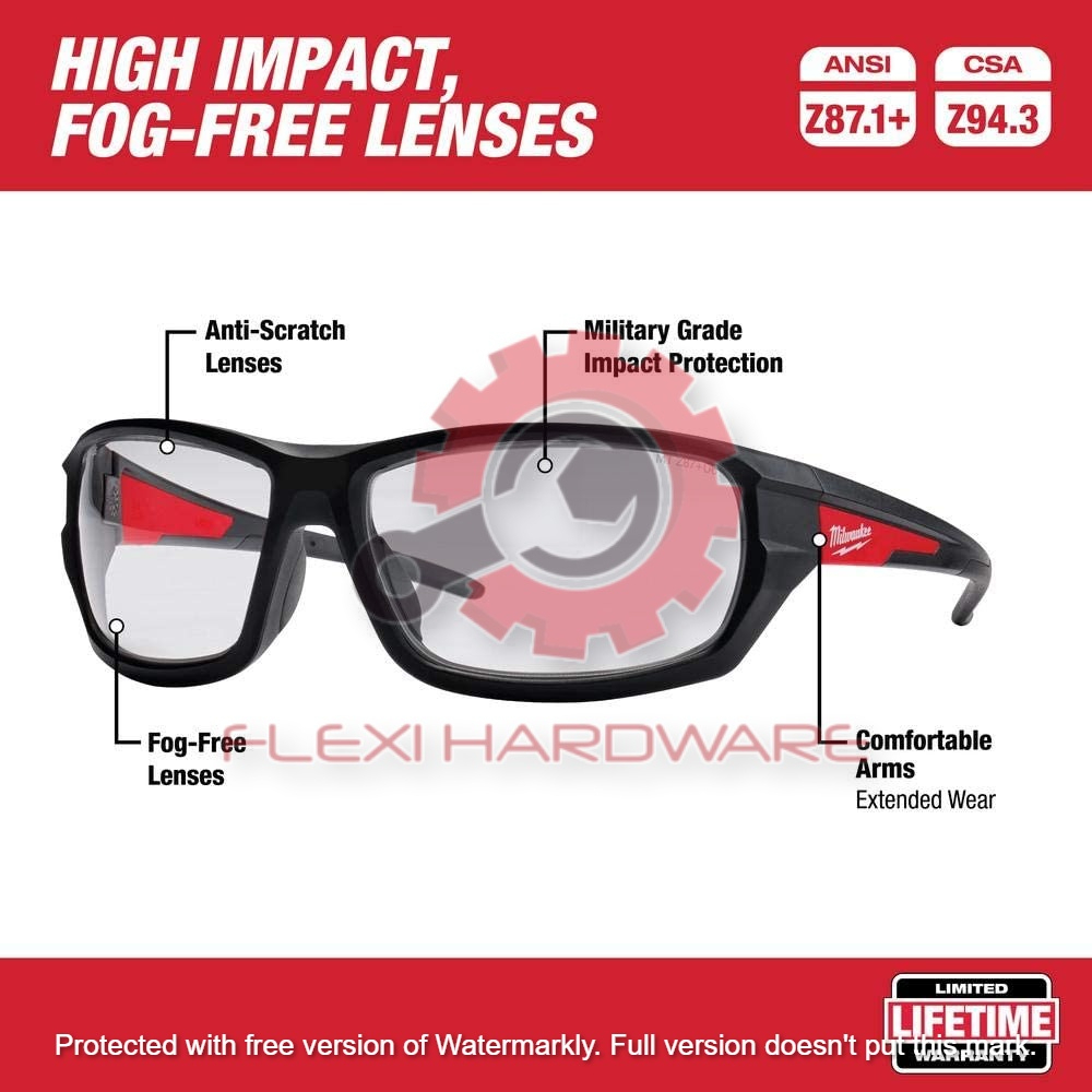 Milwaukee Performance Schutzbrille, klare Gläser, beschlagfrei, Schwarz, Einheitsgröße