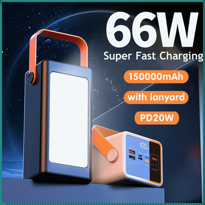 150000mAh Powerbank Large Capacity Super Fast Charge Portable Outdoor Power Bank Camping Light