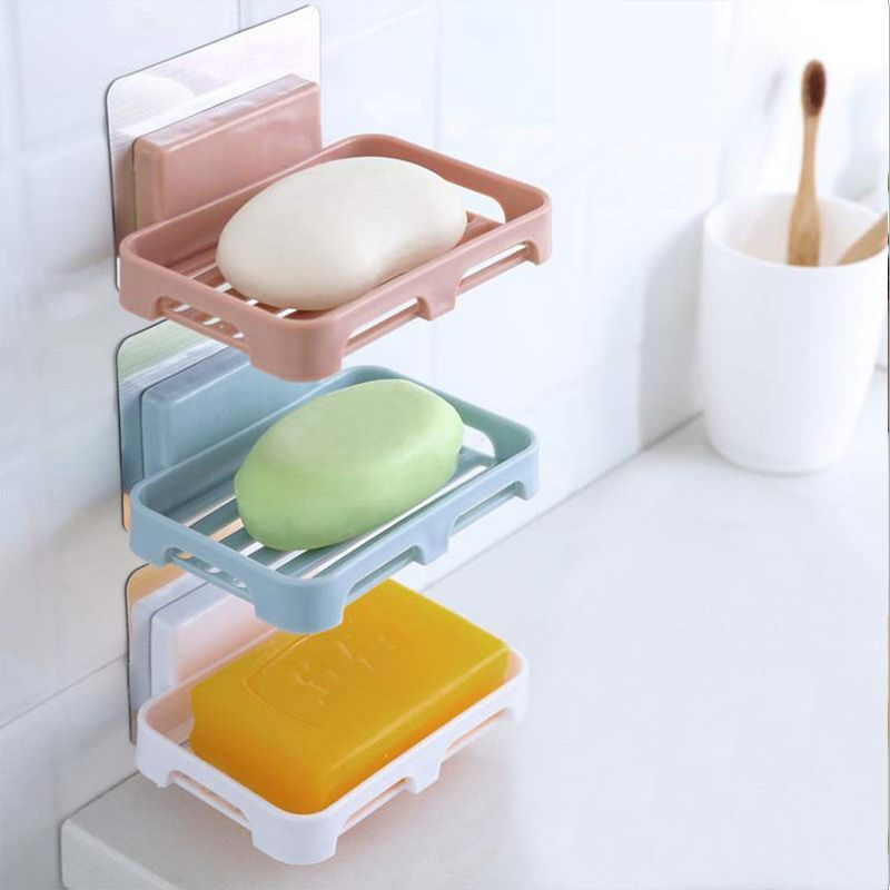 Soap Dishes Drain Wall Mounted Soap Sponge Holder Storage Rack Bathroom ...