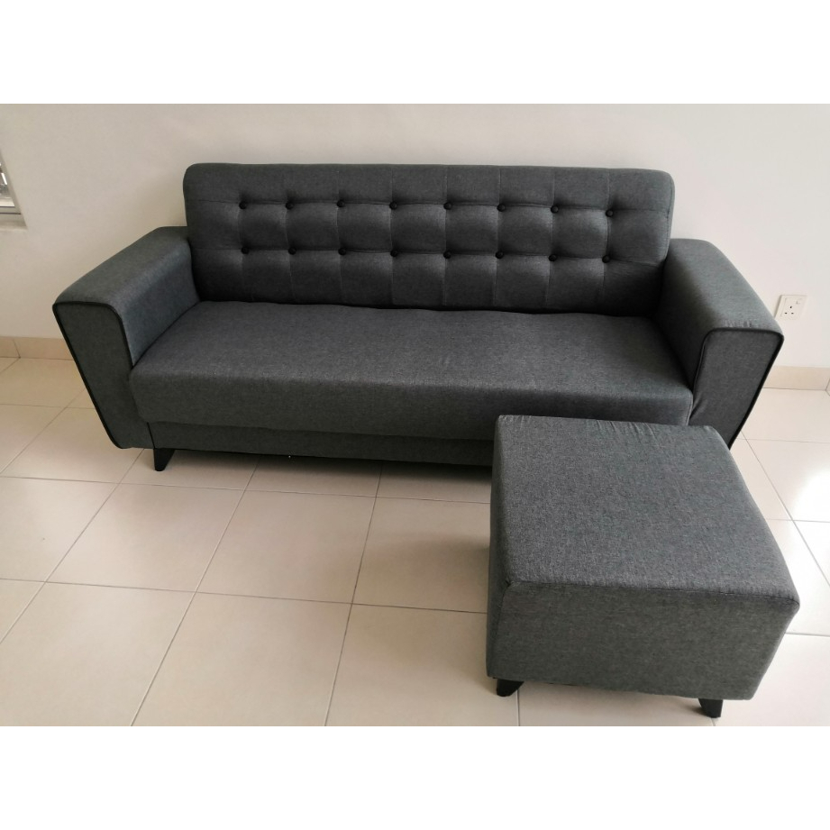 FREE 1 STOOL Velvet Sofa Baldu / Fabric Sofa Kain / PVC Sofa Kulit Sofa