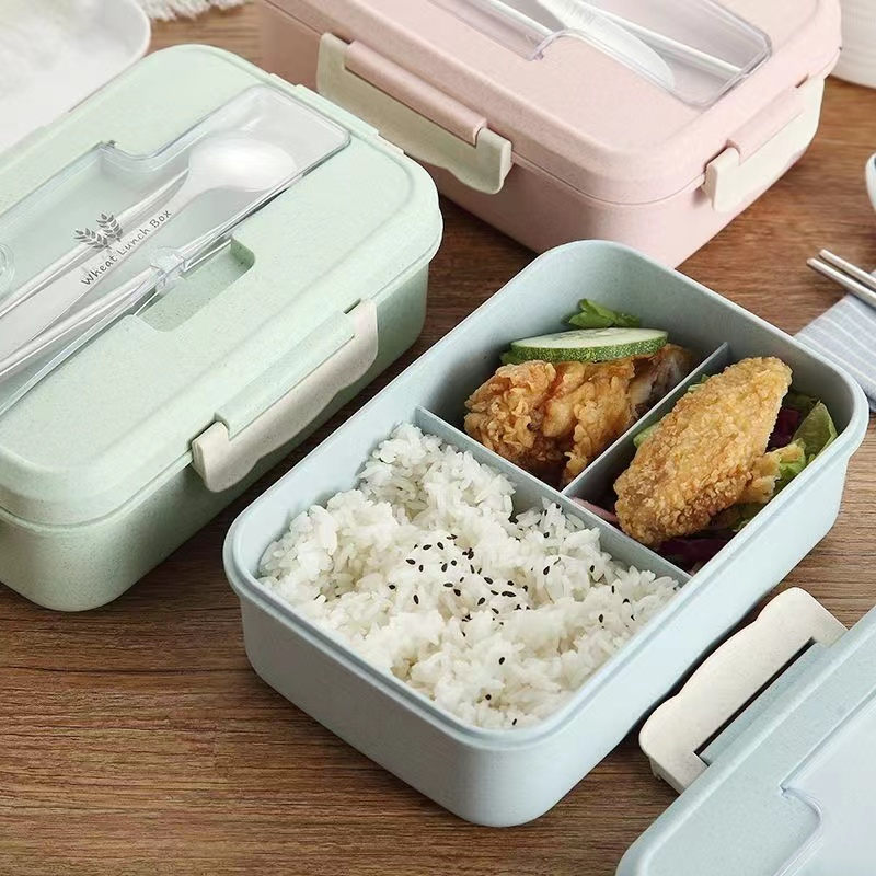 Creative Wheat Straw Lunch Box with Spoon Chopsticks Eco-Friendly Lunch ...