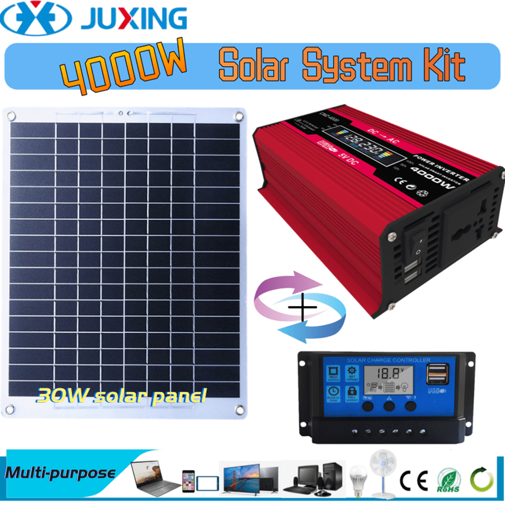 JUXING Dual USB 3000W Solar Inverter+30W Solar Panel+30A Solar Charge ...