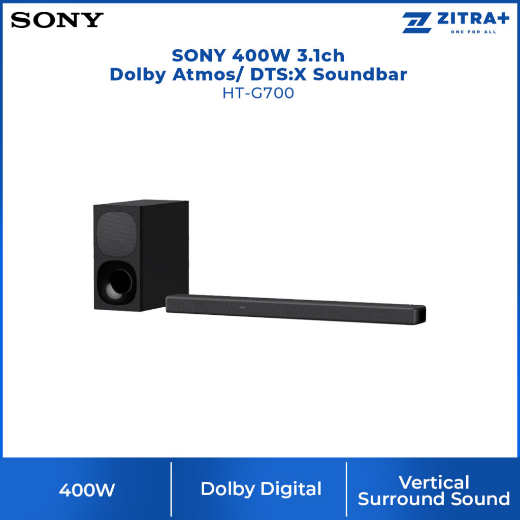 SONY 400W 3.1ch Dolby Atmos/ DTSX Soundbar HTG700 Easy Connections