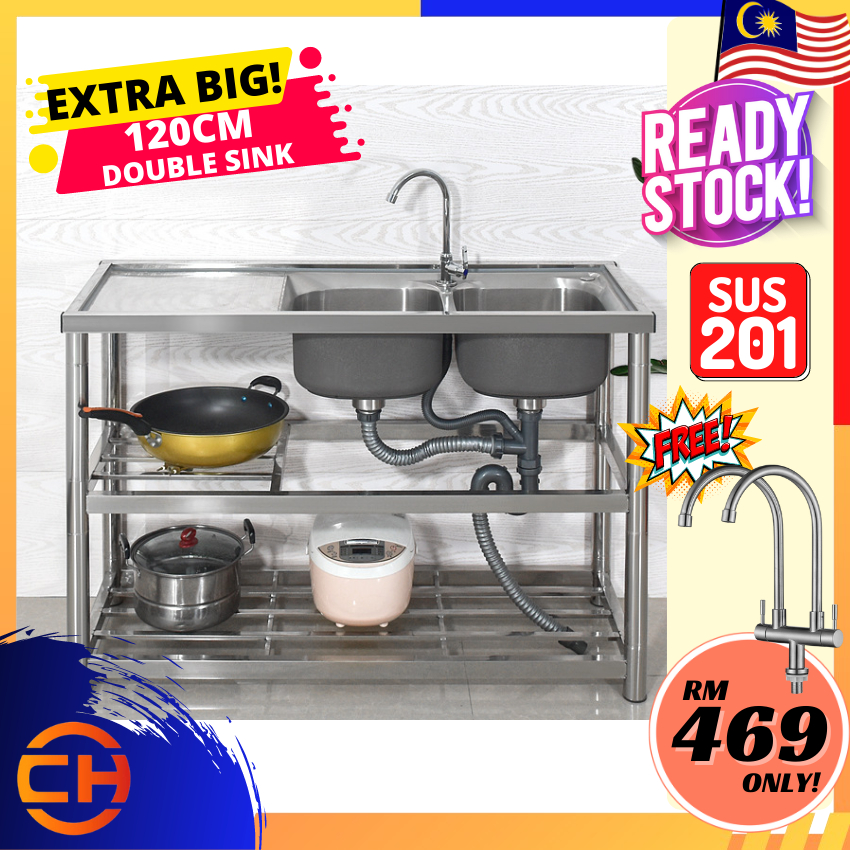 Stainless Steel Double Kitchen Sink With Stand Rak EXTRA BIG 120CM