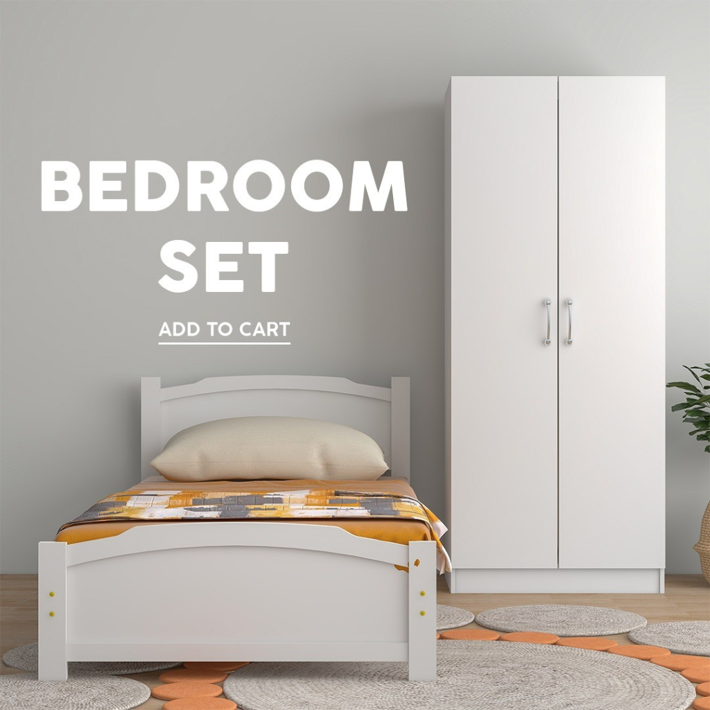SKL Furniture White Single Bedroom Set Bedframe Wardrobe Chest Of 