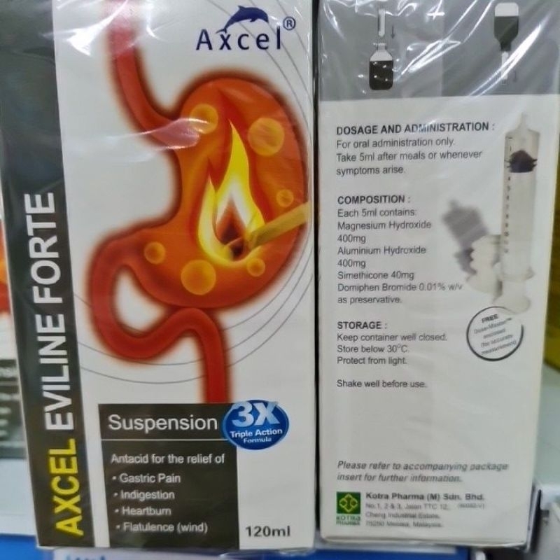 Axcel Eviline Forte Suspension 120ml Gastric Pain Indigestion