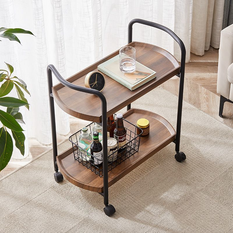 Corner Table Movable Tea Table with Wheels Walnut Sofa Side Table ...