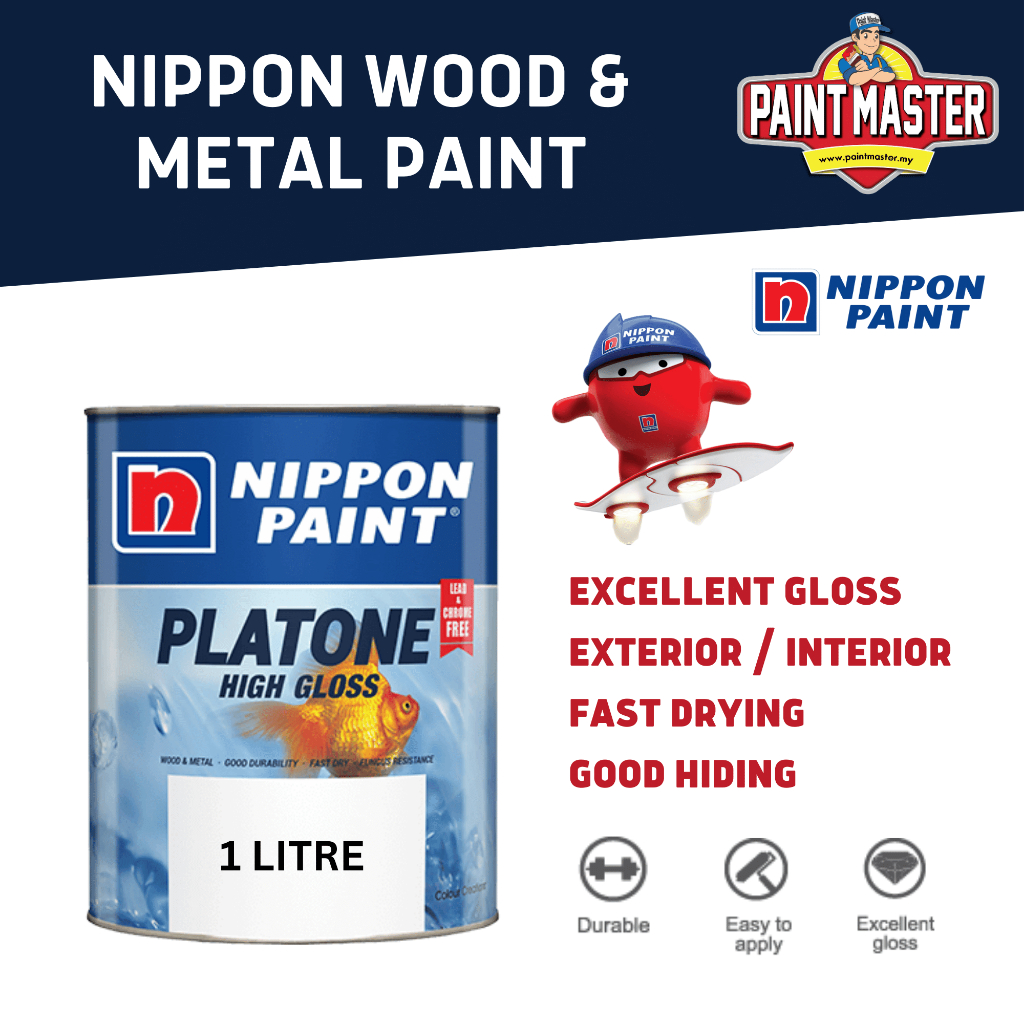 1L NIPPON PAINT Platone High Gloss Wood & Metal Paint Oil Based Cat ...