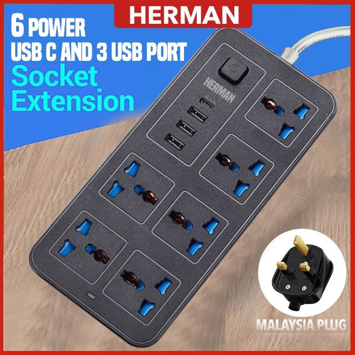 POWER EXTENSION SOCKET POWER STRIP 2METER WITH 3 USB PORT AND 1 PD PORT