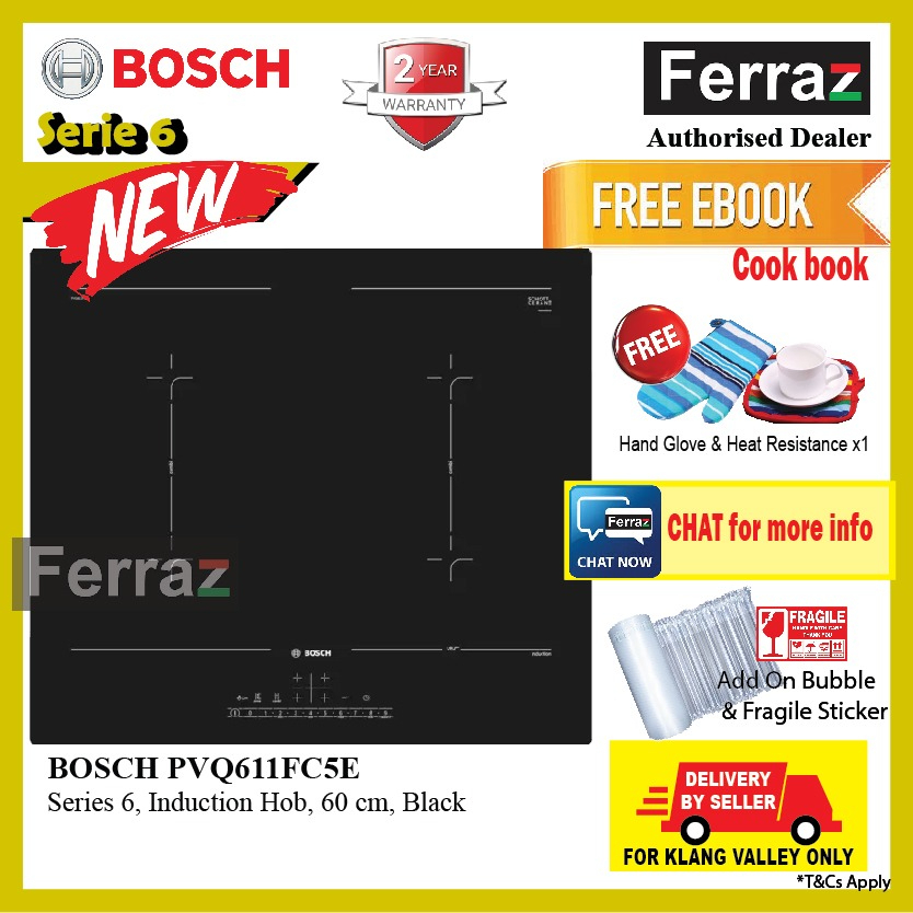 BOSCH PVQ611FC5E Series 6 CombiZone Induction Hob 60cm Black / Bosch ...
