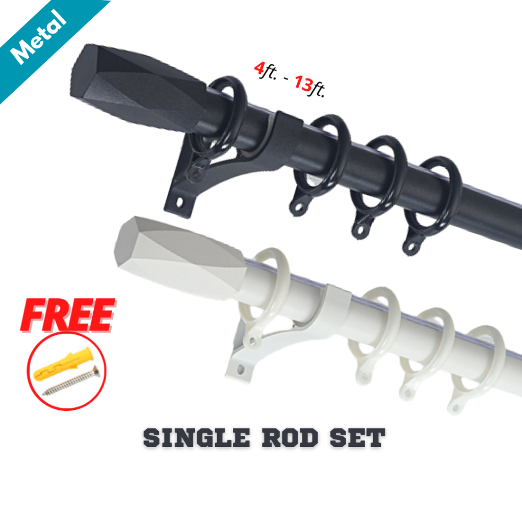 3in1 Single Metal Curtain Rod / Batang Besi Langsir FREE Rings, Screws