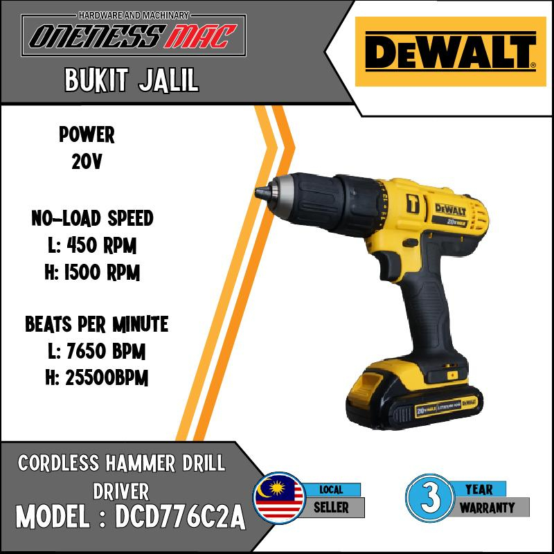 DEWALT DCD776C2A 20V Cordless Drill Hammer With 2 Battery C/W Bits Set ...