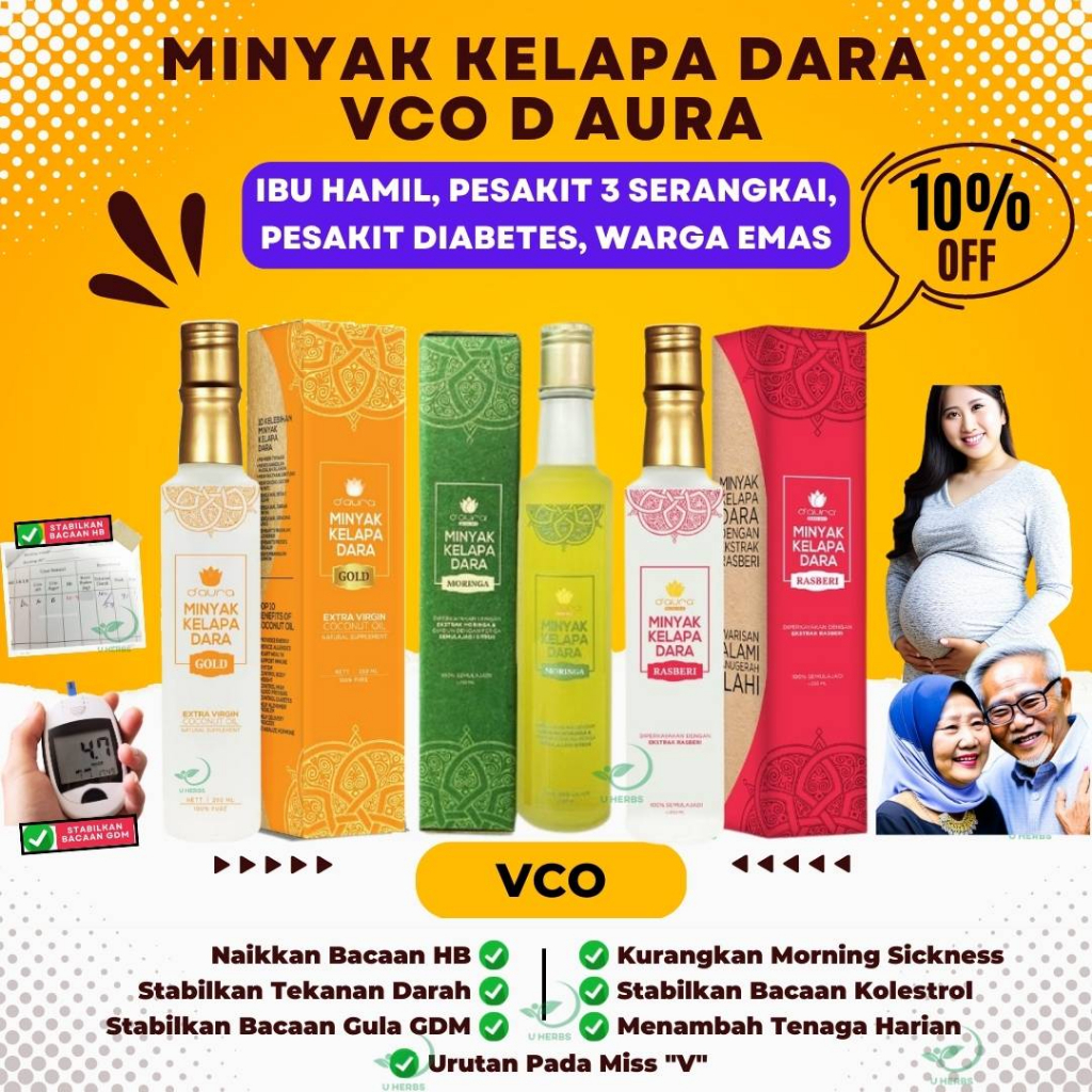Minyak Kelapa Dara D Aura Rasberi Moringa Gold Original VCO Ibu Mengandung Extra Virgin Coconut
