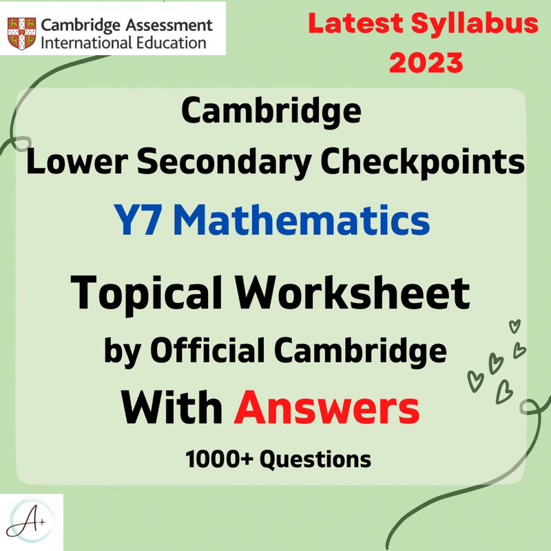  hardcopy cambridge lower secondary checkpoint y7 math topical