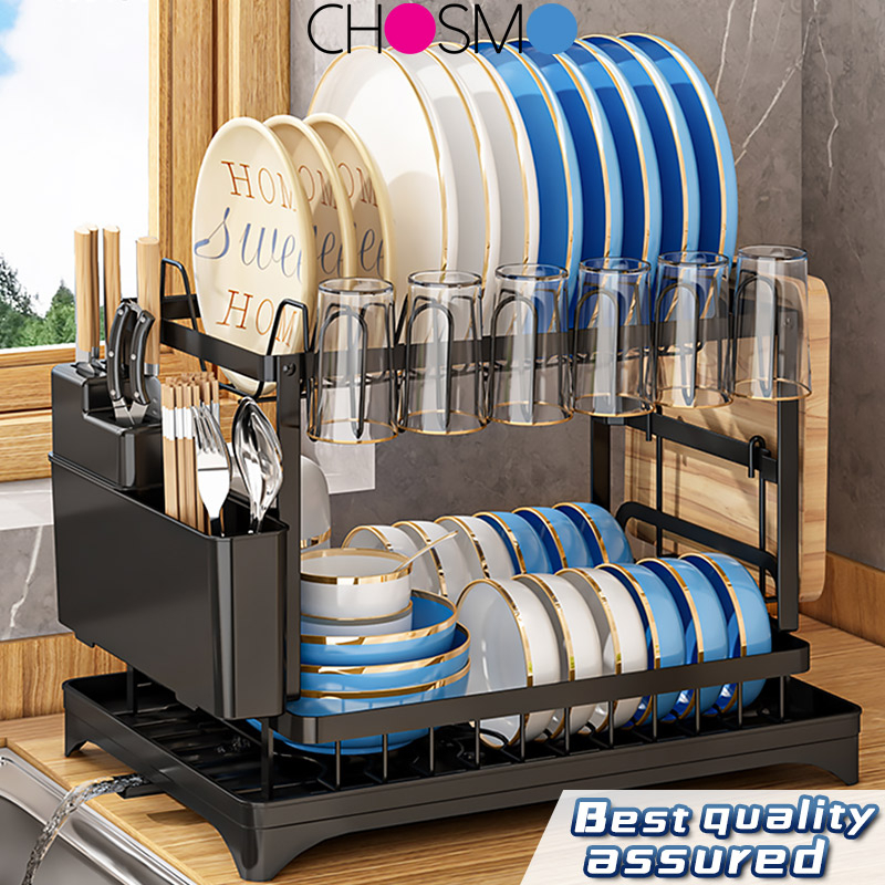 Rak Pinggan Auto Drainer Tray Kitchen Organizer Storage Rack Sinki Rak Pinggan Mangkuk Rak Dapur 5154