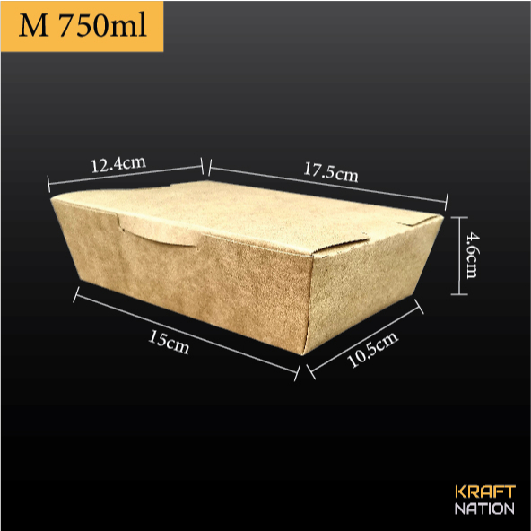 [Ready Stock] 50pcs Kraft Paper Lunch Box 750ml/M size Premium Brown