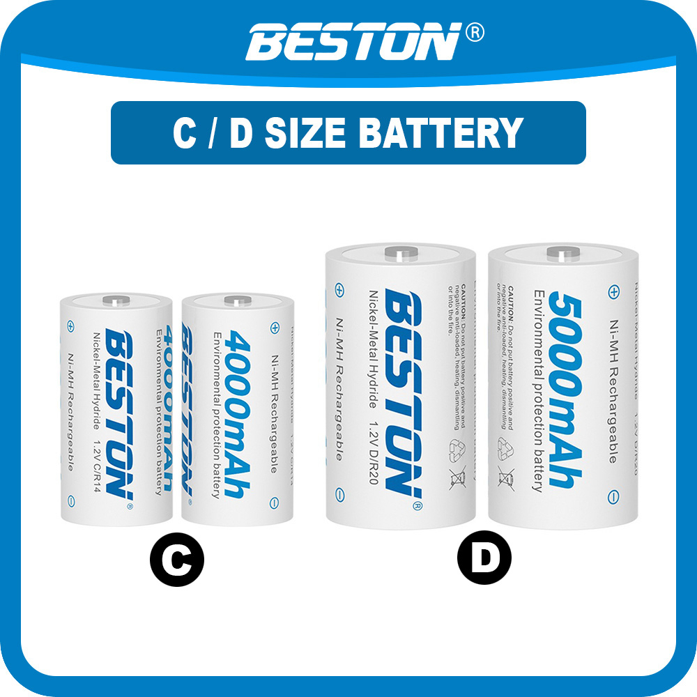 Beston C / D Size 4000mAh 5000mah Rechargeable Battery Ni-MH High ...