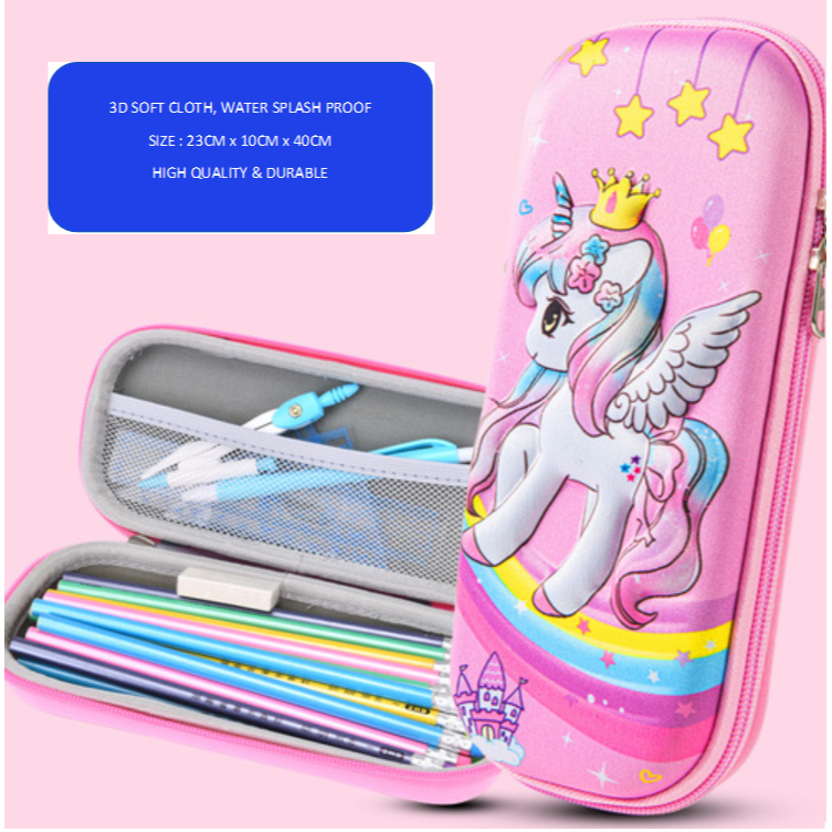 3D UNICORN PENCIL BOX KOREAN STYLE EVA PENCIL CASE CUTE CARTOON WATER ...