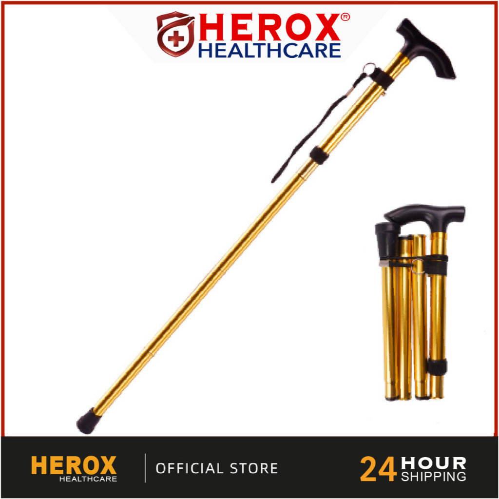 HEROX 88CM TRIPLE Foldable Aluminium Height Light Weight Quad Crutch