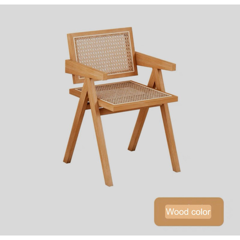 Nordic solid wood Chandigar rattan chair restaurant balcony homestay rattan chair backrest