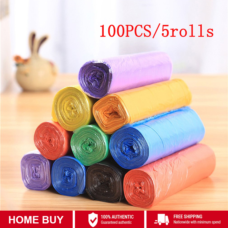5 Roll 75pcs Disposable Garbage Bags Rubbish Bag Trash Bag Plastic
