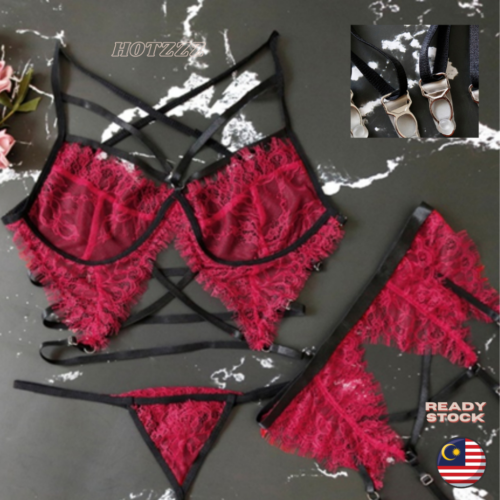 Hotzzz Premium Sexy Lingerie 3in1 Set For Sex Valentine Gift for Boyfriend  Girlfriend Baju Tidur Seksi Nightwear 性感睡衣 A- 004 -RED L | PGMall