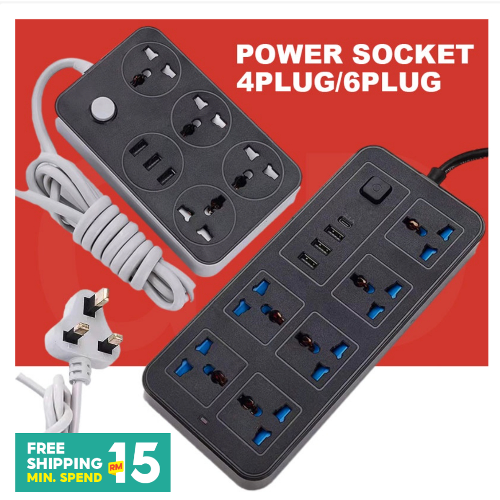 Universal 4/6 Power Socket Extension With USB Ports Power Strip Surge Protector Adapter Socket