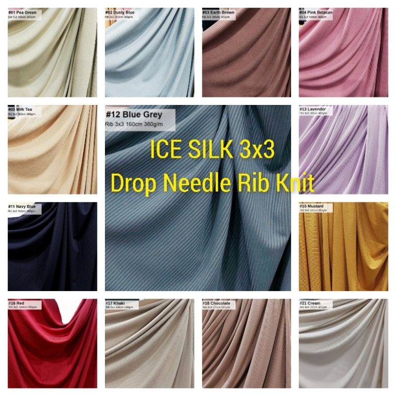 903445 ICE SILK Rib knit 3x3 Drop Needle. Half (Setengah) meter (50cm ...
