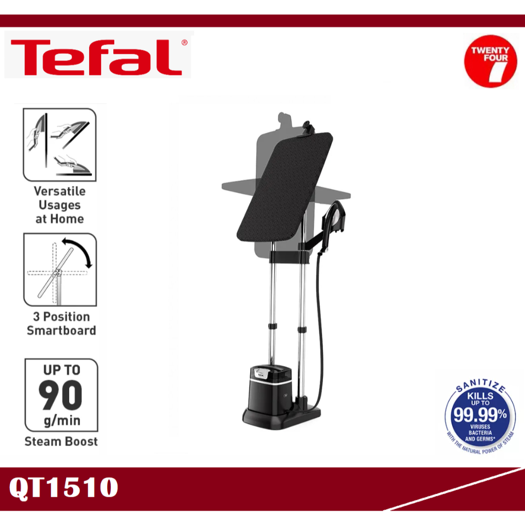 Calor Ixeo Défroisseur Tout-en-un, Planche Smart Board Intégrée 3 Positions, Fer Vapeur, Défroisseur, Technologie Twin Boiler, Pression De La Pompe 5 Bars, Ultra-léger QT1510C0