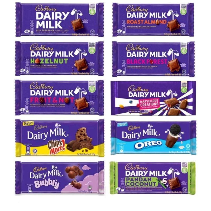 CADBURY Dairy Milk Chocolate 87g 95g 150g 160g Almond | Hazelnut ...