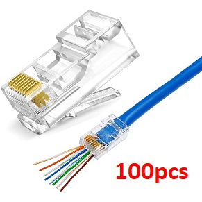 RJ45 Cat 6 Pass Through Connectors 8P8C Crystal Head Modular Plug ...