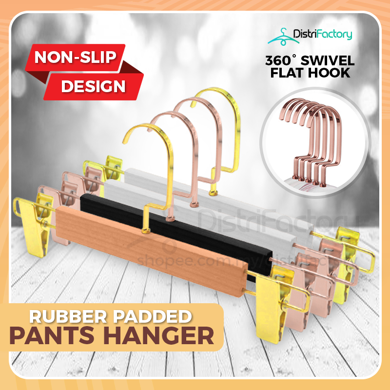 Premium Light Gold Wooden Pant Hanger With Rubber Cushioned Clip Wood