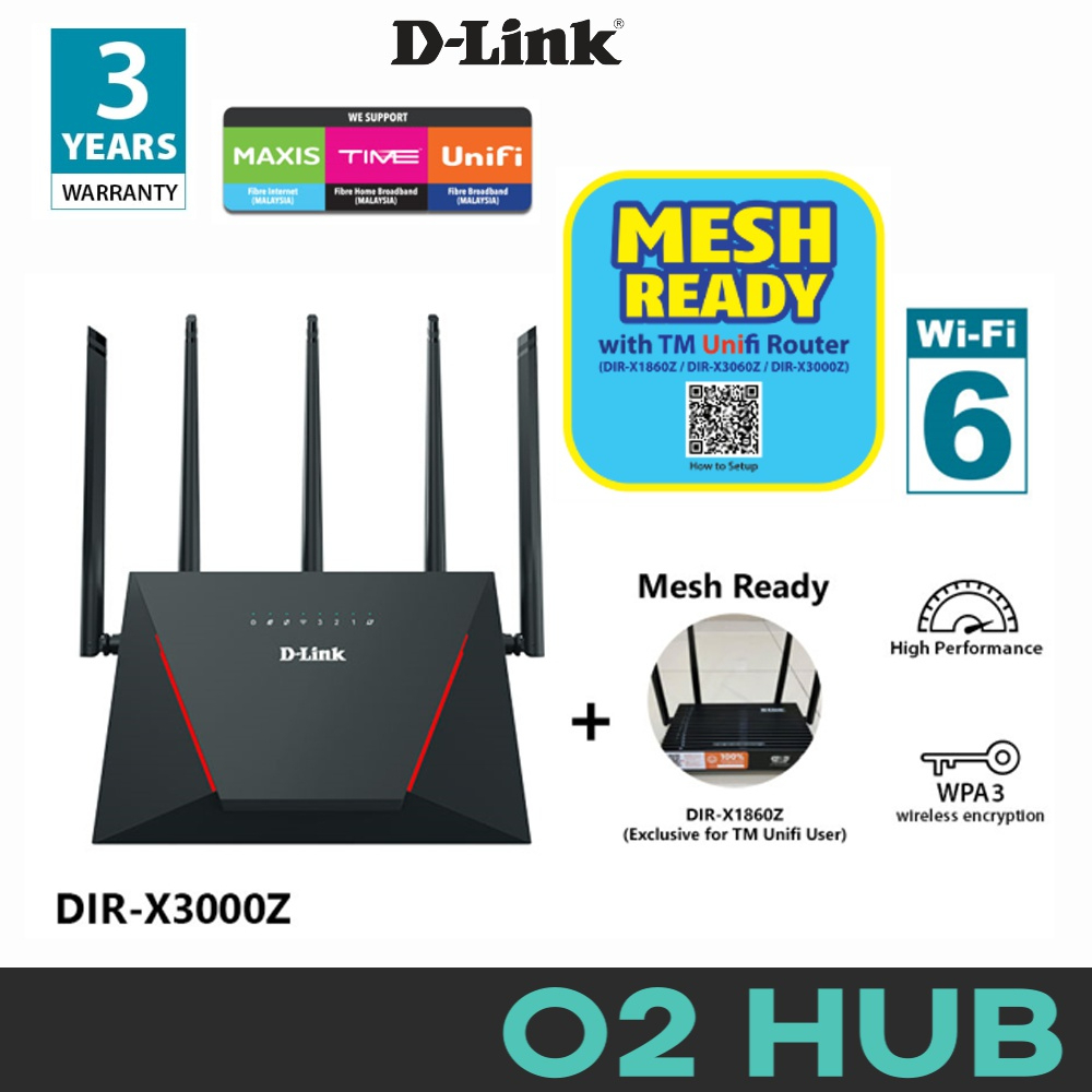 D Link Dir X3000z Ax3000 Mesh Wireless Wifi 6 Gigabit High Power Router