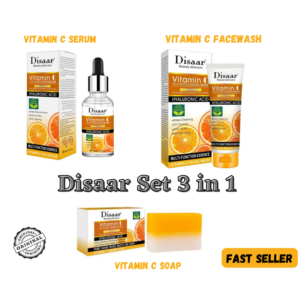 DISAAR 3 IN 1 Vitamin C, Hyaluronic Acid Glow & Moisture Whitening Face