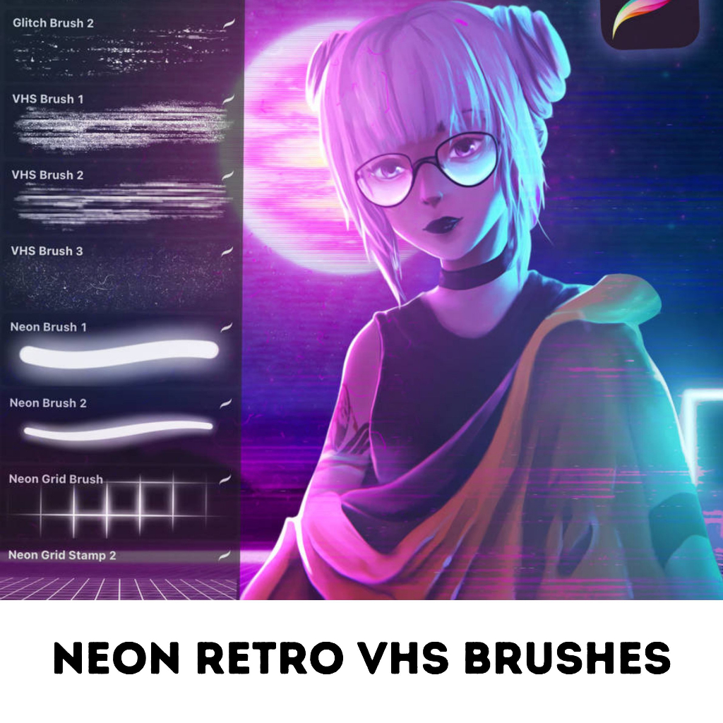 [P204] 14 Neon Retro VHS Brushes Procreate Brushes Procreate