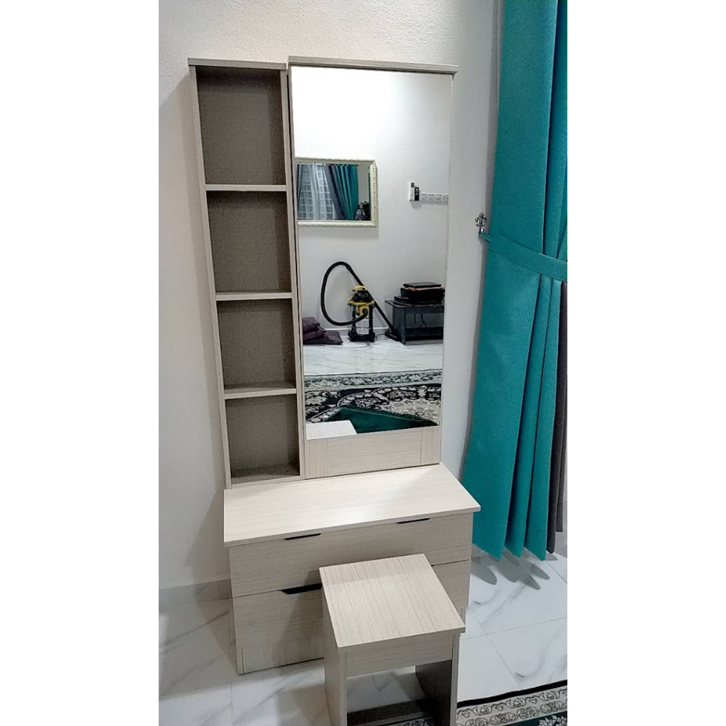 Promotion Set Dressing Table Sliding Mirror Drawer With Chair Meja