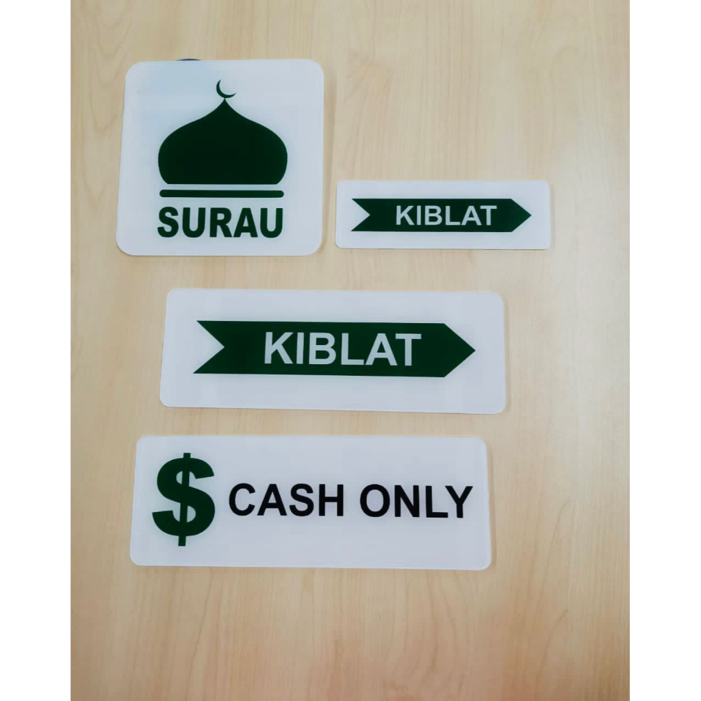 ACRYLIC SIGN BOARD SURAU/ ACRYLIC SIGN BOARD KIBLAT/ ACRYLIC SIGN