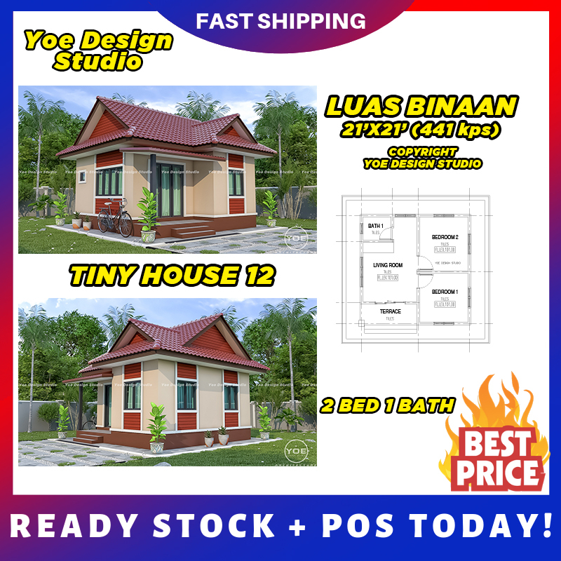 TINY HOUSE DESIGN PELAN RUMAH 2 BILIK DAN 1 BILIK BAWAH 500kps PLAN
