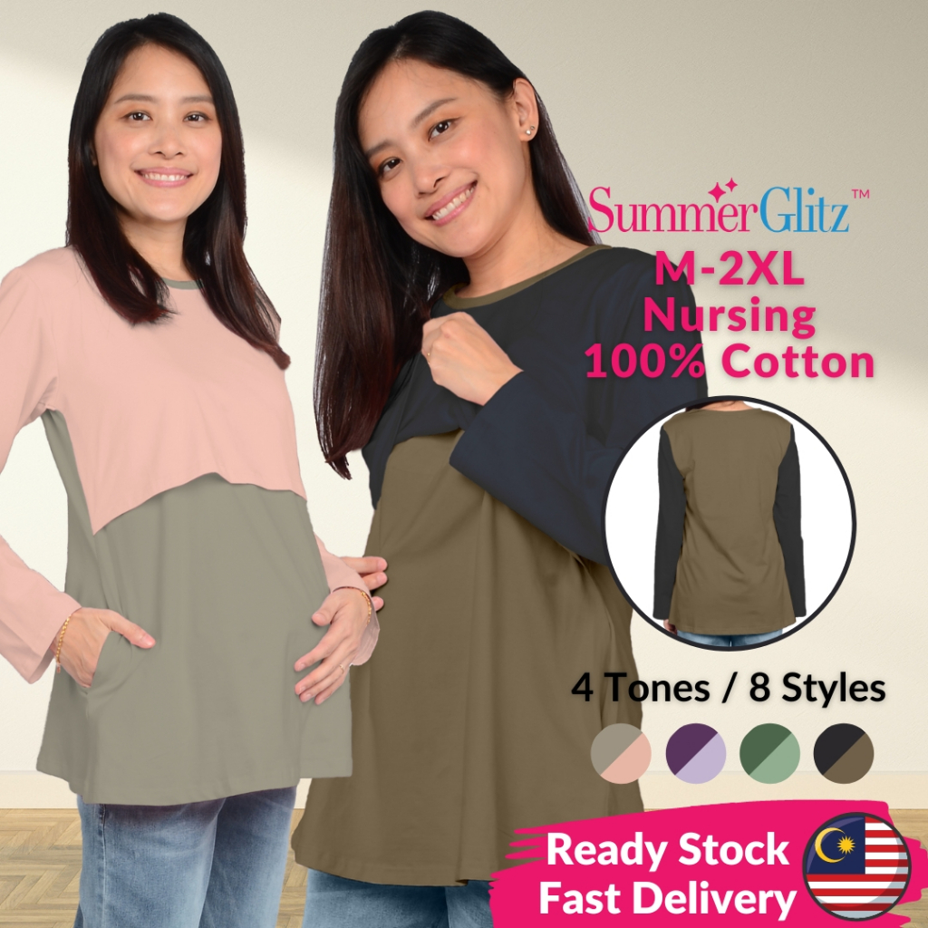 SummerGlitz Maternity & Nursing Cotton Long Sleeve T-Shirt / Baju