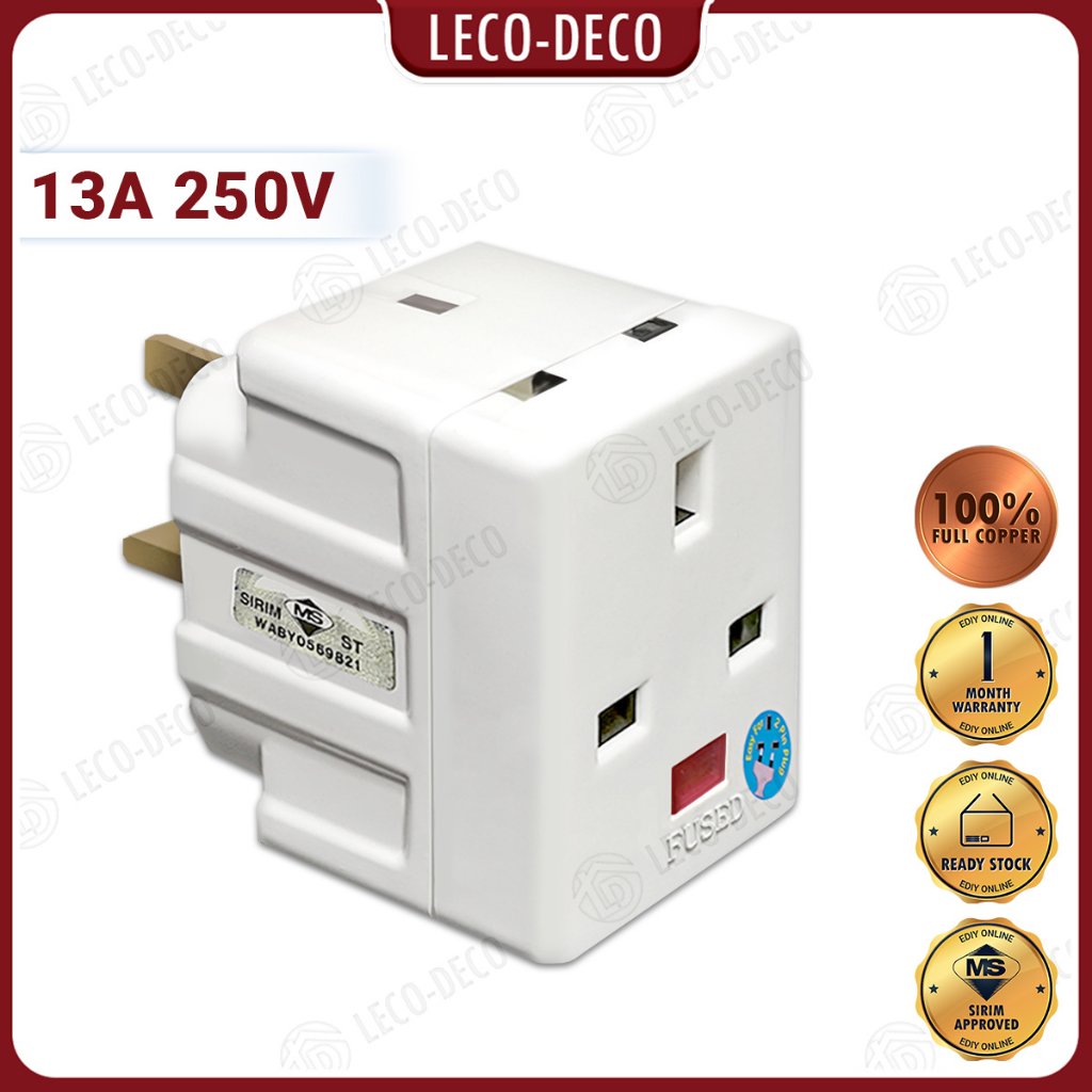 PROSMK EUROSAFE SIRIM 3 WAY ADAPTER ADAPTOR SWITCH SOCKET PLUG ...