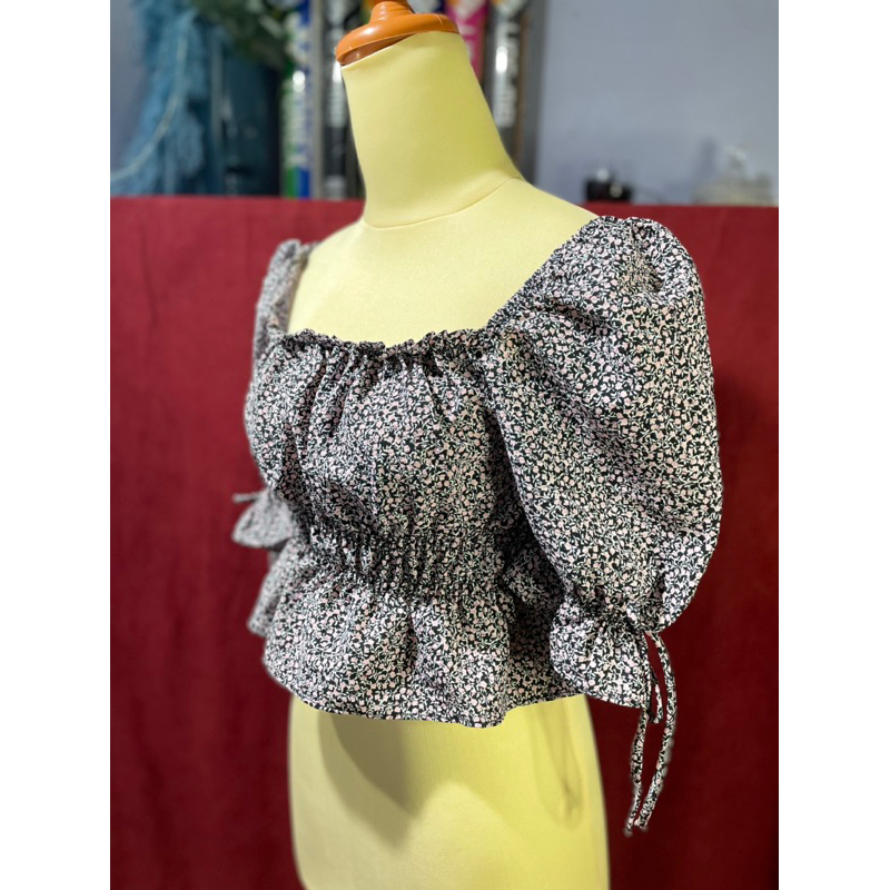 CROP TOP STRETCHABLE BLOUSE KOREAN VINTAGE FLORAL | Shopee Malaysia