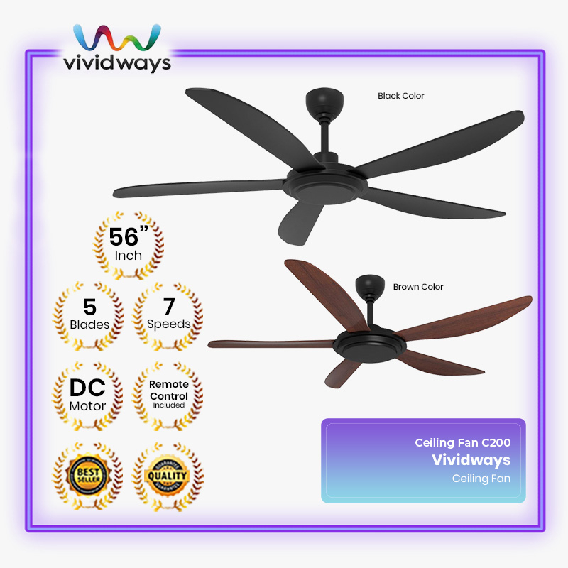 K2 VIVIDWAYS CEILING FAN C200 56" BLACK BROWN KIPAS SILING Shopee