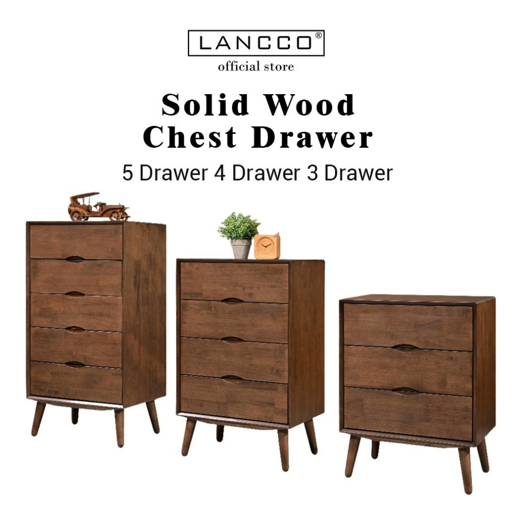 Lancco Full Solid Rubber Wood Chest Of Drawer Storage organizer ...