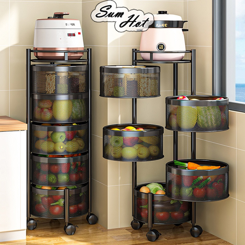 Stainless Steel Rak Dapur Kitchen Rotating Rack Vegetable Spice Rack Storage Organizer with Wheel Bathroom Rack Shopee Malaysia