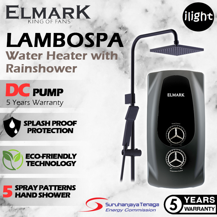 ELMARK LAMBOSPA DC INVERTER PUMP WATER HEATER W/ RAINSHOWER MATT BLACK