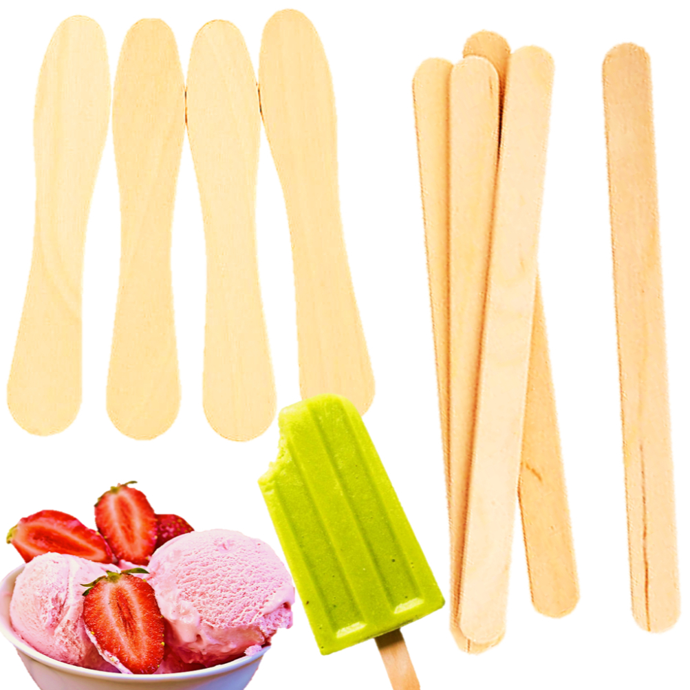 100pcs Bamboo Wooden Ice Cream Spoons Popsicle Stick Dessert Ice Cream ...