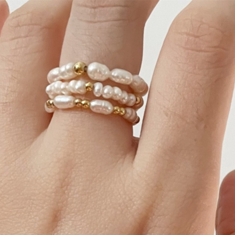 BLOSSOM Real freshwater pearl ring, Stackable white pearl ring ...
