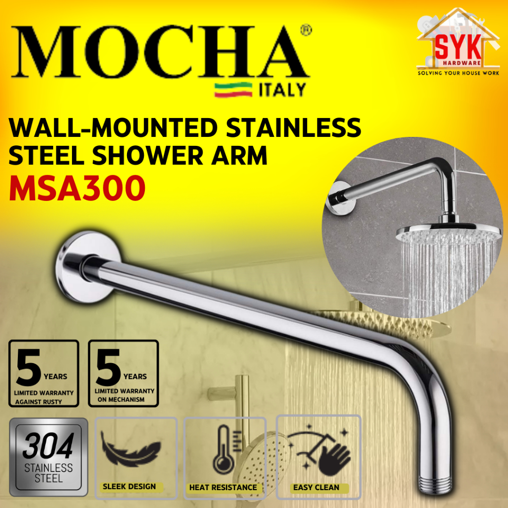 SYK Mocha MSA300 300mm Stainless Steel Wall Mounted Shower Arm Bathroom